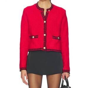 NEW JOHN + JENN benedict cardigan top in preppy crimson